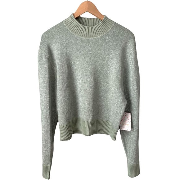 Free People Sweaters - Free People Women's Metallic Glitter Green Mockneck Sweater Medium